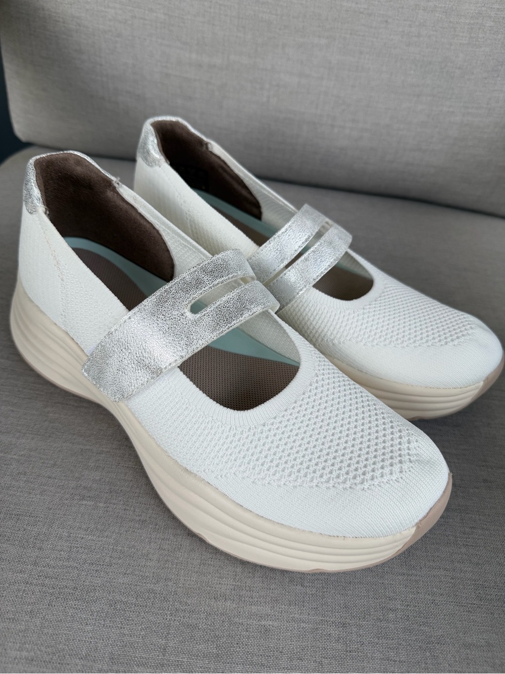 LifeStride BZees Air Step White Knit Mary Jane Sneakers Size 9 Like New Washable